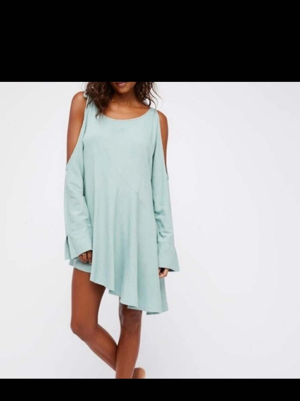 Free People Small Blue Cold Shoulder Long Sleeve Flowy Boho Tunic Dress